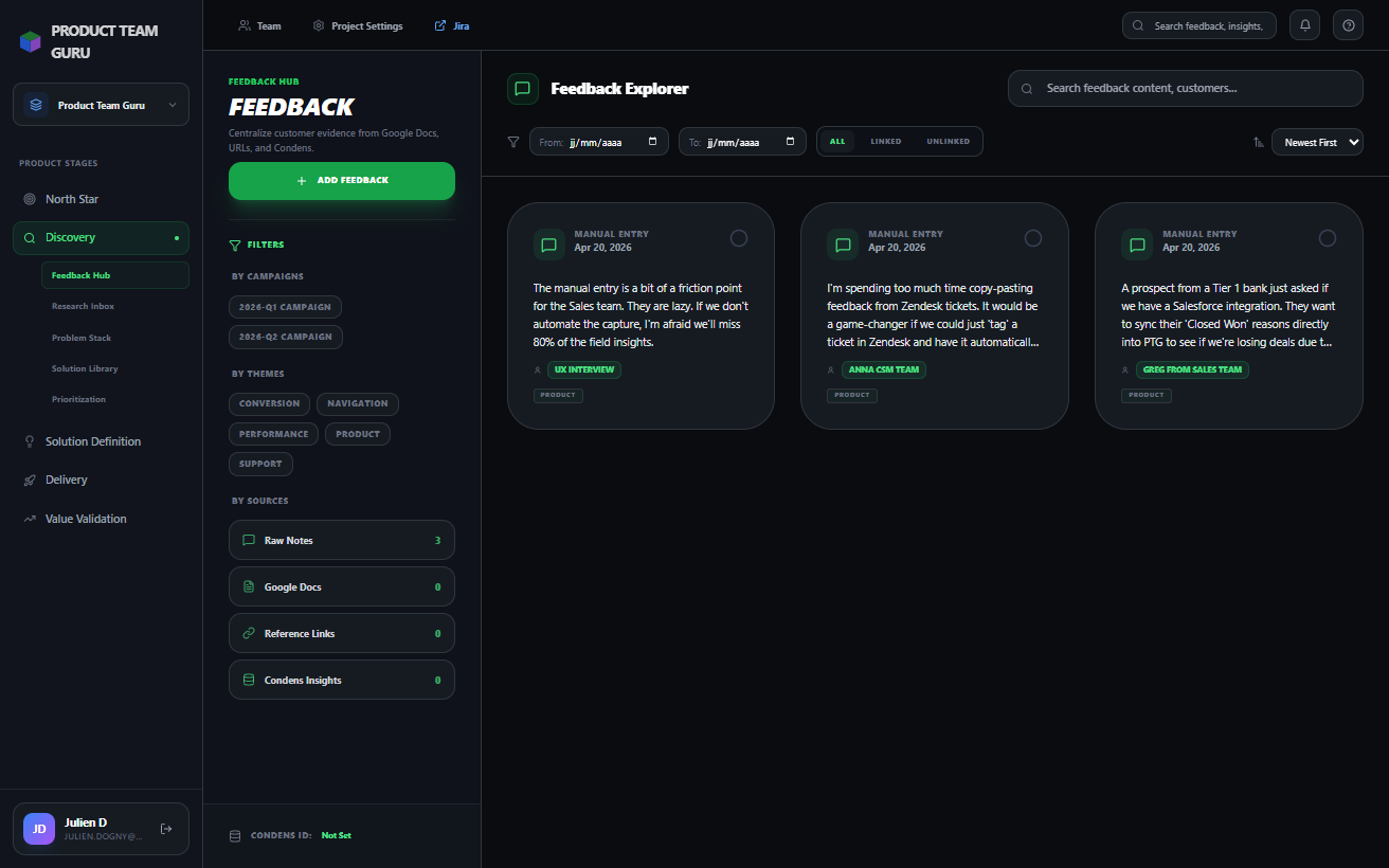 Product tour capture for feedback collection
